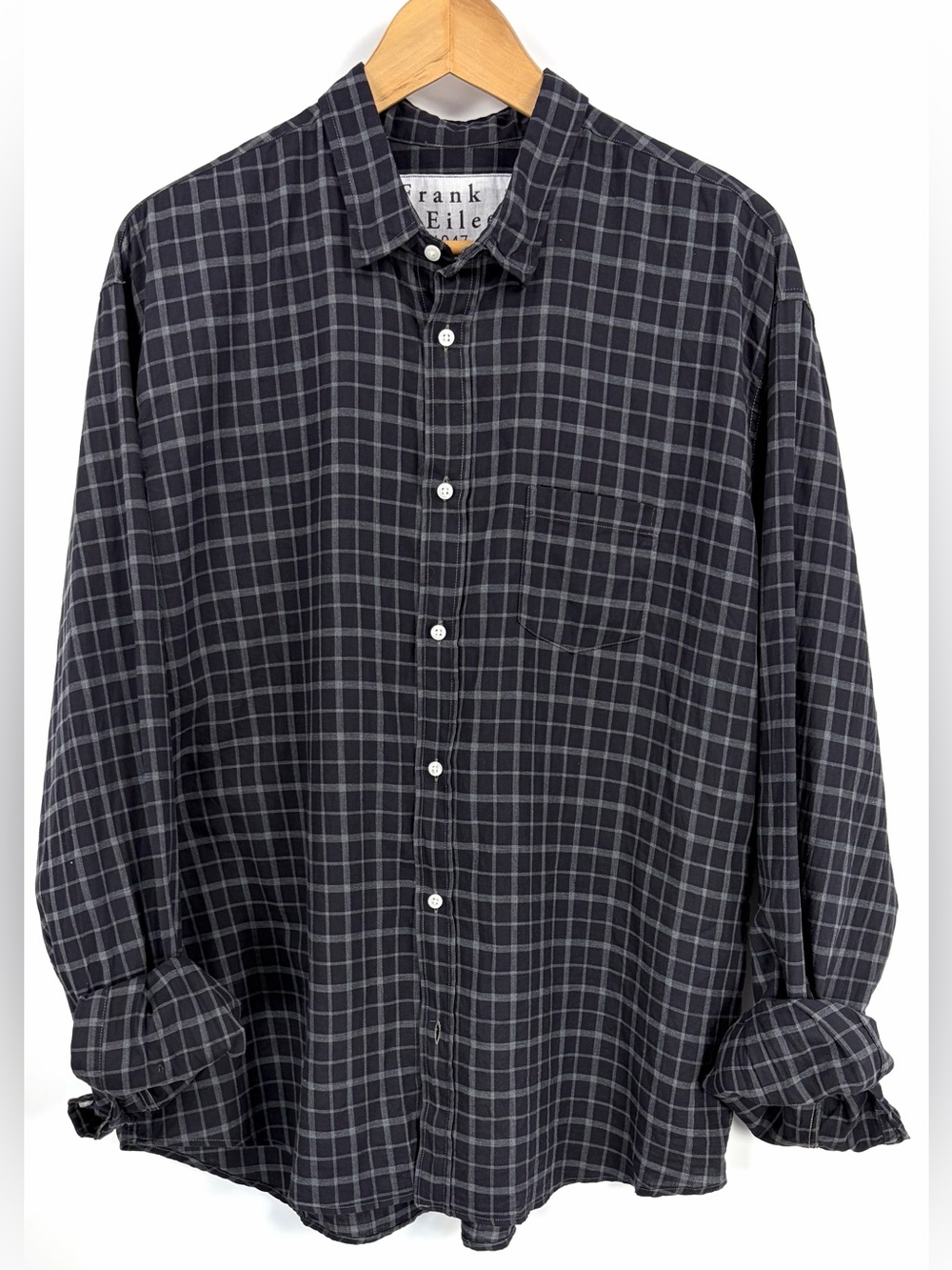 Frank & Eileen Luke XXL 100% Italian Cotton Navy Gray Plaid Button Shirt